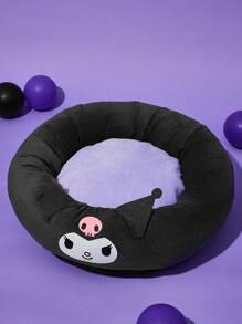 HELLO KITTY AND FRIENDS | SHEIN 1 chiếc giường cho thú cưng, thích hợp cho mèo và chó, ấm áp và thoải mái, thích hợp cho mọi mùa, hình tròn, mang lại cho thú cưng cảm giác an toàn, - màu đen - Xem 1