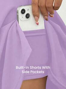 Easithlete 纯色高腰口袋设计时尚运动裙，夏季