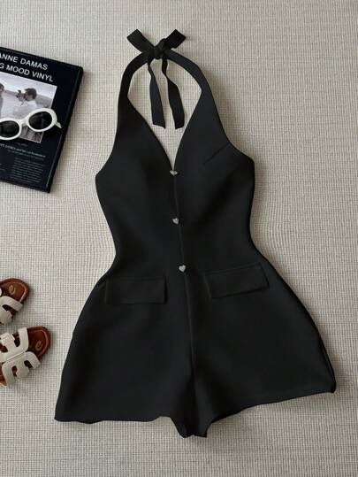 INAWLY Solva 女士纯色露背连体裤，简约时尚，适合夏季