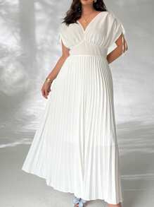Firerie V 领交叉腰长款大码女式夏季连衣裙，配有抽绳和褶饰；优雅露背防滑肩带，高端场合生日派对长裙 - 白色 - 查看 5