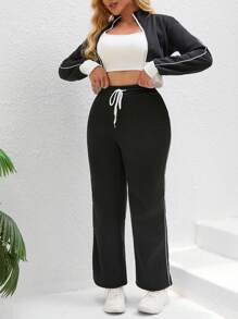 INAWLY 2 pezzi Set sportivo da donna in tinta unita, felpa con cappuccio a maniche lunghe e set abbinato