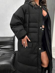 EURMUSE Long Padded Coat Keeping Warm With Big Two Pockets - Black - View 6