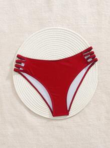 SHEIN Swim 女士夏季纯色泳装短裤，适合休闲度假、派对、海滩 - 紅色 - 查看 3