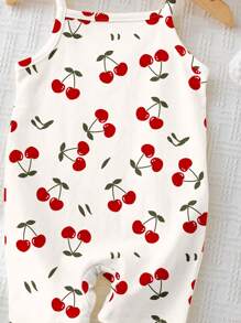 SHEIN Bộ áo liền quần Happikins in hình quả anh đào dễ thương, "Cherry Girl", thích hợp cho bé gái mùa xuân và hè, những kỳ nghỉ thư giãn, những ngày cuối tuần ở bãi biển, trang phục mùa hè dễ thương cho bé gái, phong cách Hàn Quốc, thời trang đi biển, đồ dã ngoại mùa hè. - Nhiều màu - Xem 4