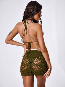 Musera Resort Extreme Applique Crochet Bikini Top Summer Vacation Beachwear - Mustard Yellow - View 2