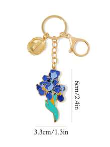 SHEIN Touch of Art 时尚优雅的梵高艺术鸢尾花锌合金钥匙扣/吊坠，可作包包装饰，亦可作礼物、夏季服饰、春季服饰、海滩度假等场合的装饰品。 - 彩色 - 查看 5