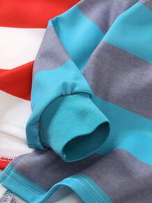 3 件套年轻男孩条纹拼色 Polo 领长袖运动衫，简单百搭，适合外出、户外和拍照