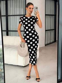 Lavishia 女式圆领绿色印花短袖连衣裙