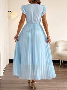 SHEIN LUNE Plus Size Elegant Square Neck Multi-Layer Ruffle Cap Sleeve Chiffon Pleated Splice Dress - Baby Blue - View 2