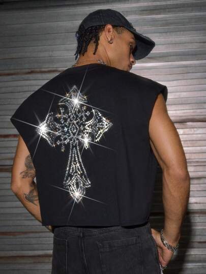 AXEPEAK Men's Round Neck Thermal Underwear Tank Top With Rhinestone Detail, 2000s Style, Fall/Winter