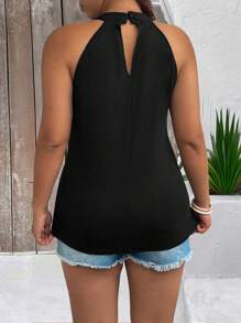 SHEIN Clasi Plus Size Women Casual Lace Patchwork Camisole Black Mesh - Black - View 2