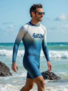Manfinity Swimmode Costume da bagno intero da uomo con stampa sfumata di lettere, adatto per l'estate