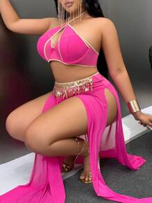 Fantasy Costume 3pcs/Set Sequined Tassel Skirt + Sexy Bra + Thong Underwear
