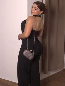 Lupita Cardoza Solid Halter Neck Wide Leg Jumpsuit - Black - View 2