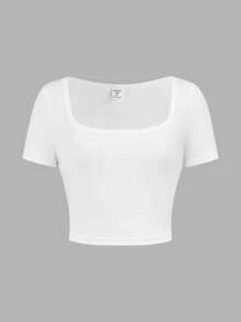 SHEIN Girlism Camiseta de manga corta ajustada y acortada de 2 colores negro y blanco sólido para niñas preadolescentes - Multicolor - Ver 3