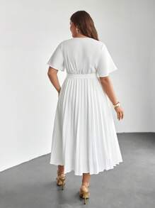 SHEIN Privé Váy midi buộc dây xếp ly màu trắng thanh lịch, thích hợp khi đi làm, du lịch, mua sắm - trắng - Xem 2