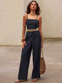 DAZY Casual Street Fashion Minimalist Outdoor Women Denim Jumpsuits - Blue - View 6