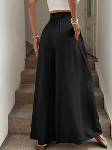 Easowa Paperbag Waist Wide Leg Trousers - Black - View 2