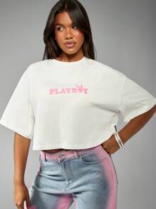 Missguided x Playboy Oversized Lifestyle Short Sleeve Bunny Logo Crop Top Summer Festival Casual T-Shirt Streetwear Collection