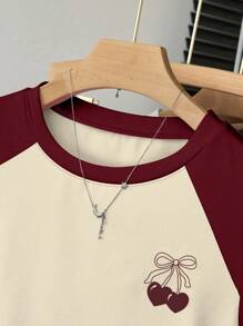 INAWLY Áo thun nữ tay ngắn raglan, họa tiết hoa anh đào ngọt ngào, mùa hè - Nhiều màu - Xem 4