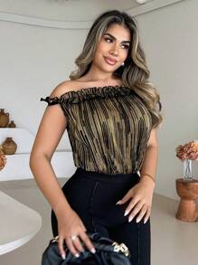 Xyvia 舒适轻便休闲露肩荷叶边设计女式衬衫 - 彩色 - 查看 4