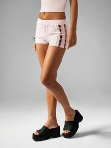 Missguided x Playboy Pantaloni scurți din amestec de bumbac cu talie înaltă, pantaloni scurți de dans, îmbrăcăminte de vară, festival, plajă, lenjerie de pat, pantaloni scurți estetici Y2K - Roz - Vizualizare 6