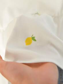 CosyJoli 大码休闲条纹拼布柠檬刺绣V领衬衫