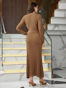 Modelyn Đầm len dài cổ tròn thanh lịch cho nữ - màu nâu - Xem 2