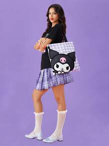 HELLO KITTY AND FRIENDS | SHEIN 1pc Of Cute Cartoon Pattern Printed Canvas Tote Bag, Suitable For Students, Women, Suitable For Commuting, School, Outings, Travel, Shopping, Light, Easy To Carry, Can Hold A Computer , Purple - Purple - View 3
