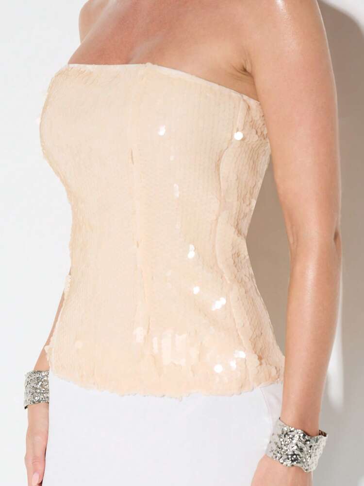 KIZN Strapless Sequin Embellished Form Fitting Corset Top