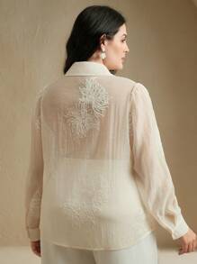 Anewsta 刺绣铆钉设计感衬衫 - 杏色 - 查看 2