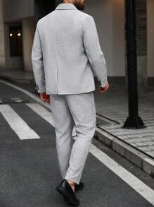 Manfinity Mode 大码男士亚麻长袖夹克和裤子套装 - 灰色 - 查看 2