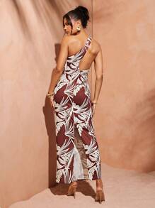 Hauture 女士性感夏日度假外出印花亚麻棕色棕榈叶长裙 - 棕色 - 查看 3