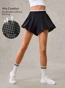 OutZeal 女士健身短裤 运动短裤 网球跑步 速干透气 内置短裤 飘逸裤脚 运动下装 - 黑色 - 查看 3