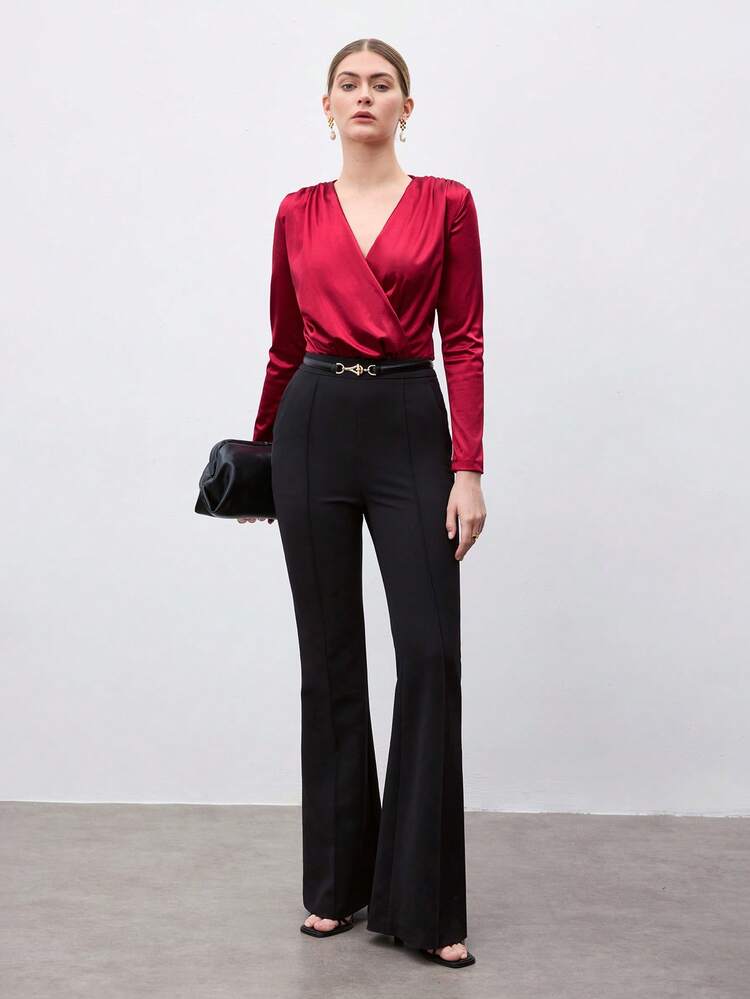 Satin Long Sleeve Bodysuit Workwear