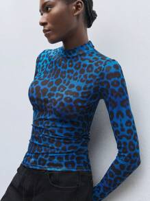 Maija Leopard Print Mesh Top Without Bra,Autumn Outfits For Women, Christmas Women's Clothing - Blue - View 4