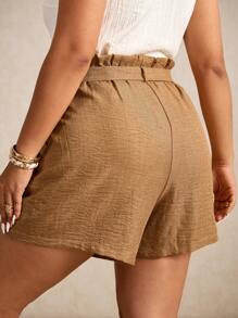 Elaquor Quần short thường ngày màu trơn túi giấy cỡ lớn - Màu Khaki - Xem 2