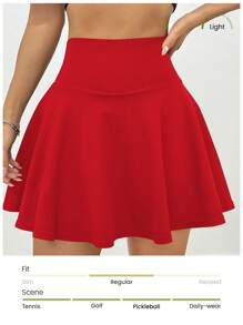 Core Rhythm Váy mini thể thao thời trang cạp cao màu trơn thiết kế túi, mùa hè - Đỏ - Xem 3