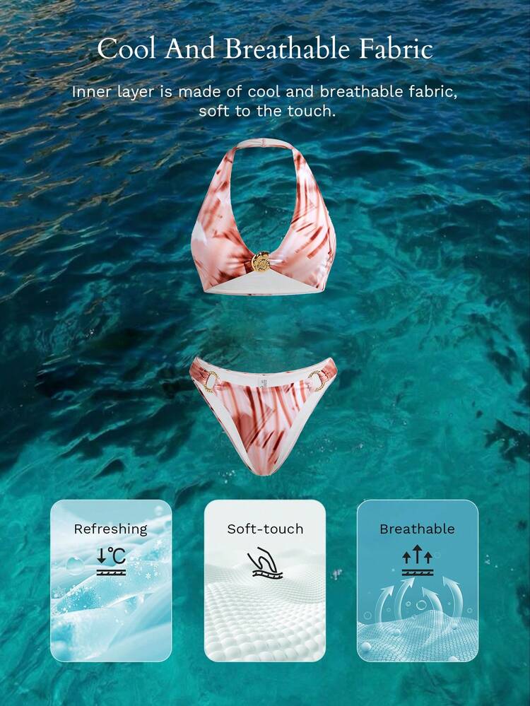 올오버 프린트 링 디테일 비키니 세트