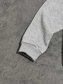 秋季年轻男孩字母印花长袖休闲运动衫和裤子宽松套装 - 灰色 - 查看 5