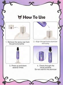 HELLO KITTY AND FRIENDS | SHEIN 1 chai xịt in họa tiết hoạt hình dễ thương 5ml/0.2oz, có thể đổ đầy chất lỏng ở đáy, có thể dùng để đựng nước hoa, nước chăm sóc da và các sản phẩm dạng lỏng khác, thân máy nhỏ gọn dễ mang theo, - Màu tím - Xem 7