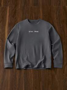 Manfinity VCAY Herr T-shirt med långärmad bokstavstryck, höst - Grå - Visa 2