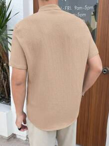 SWAVVY 男士休闲立领长袖梭织衬衫 - 駝色 - 查看 2