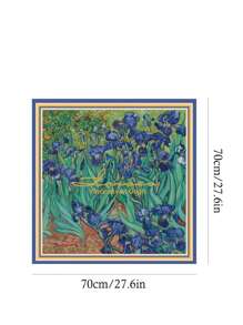 SHEIN Touch of Art Khăn choàng đầu bằng satin mềm mại, sang trọng, kích thước lớn 70*70 cm, họa tiết hoa diên vĩ màu xanh dương của Van Gogh, thích hợp làm quà tặng, dùng ngoài trời và du lịch, có thể dùng làm phụ kiện trang trí lưng, phù hợp với trang phục mùa hè, mùa xuân, đi biển, nghỉ mát, hoặc làm hoa. - Nhiều màu - Xem 3