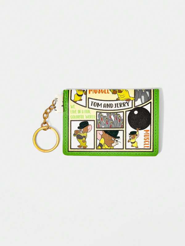 TOM & JERRY X SHEIN 1pc Casual Cute Women's Creative Cartoon Mouse Print Card Holder, Colorblock Credit Card Wallet, Green Color