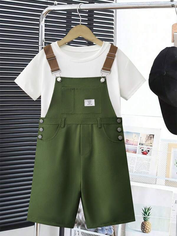 Tween Boys' Summer Casual Romper With Suspender
