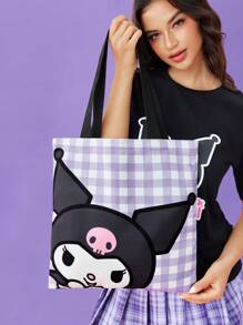 HELLO KITTY AND FRIENDS | SHEIN 1pc Of Cute Cartoon Pattern Printed Canvas Tote Bag, Suitable For Students, Women, Suitable For Commuting, School, Outings, Travel, Shopping, Light, Easy To Carry, Can Hold A Computer , Purple - Purple - View 4