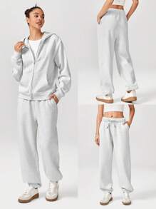 GLOWMODE 日常羊毛舒适宽松可调节抽绳腰部基本款慢跑裤带侧袋日常休闲