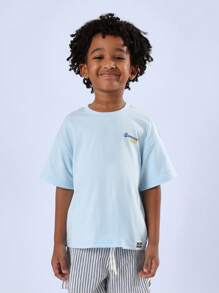 SUMWON Social Club Summer T-Shirt With Lemonade Print Kids Casual Vacation Beach Short Sleeve Streetwear Tee - Blue - View 3