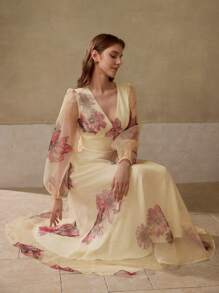 MOTF PREMIUM Blumenprint Kontrast Mesh Kleid